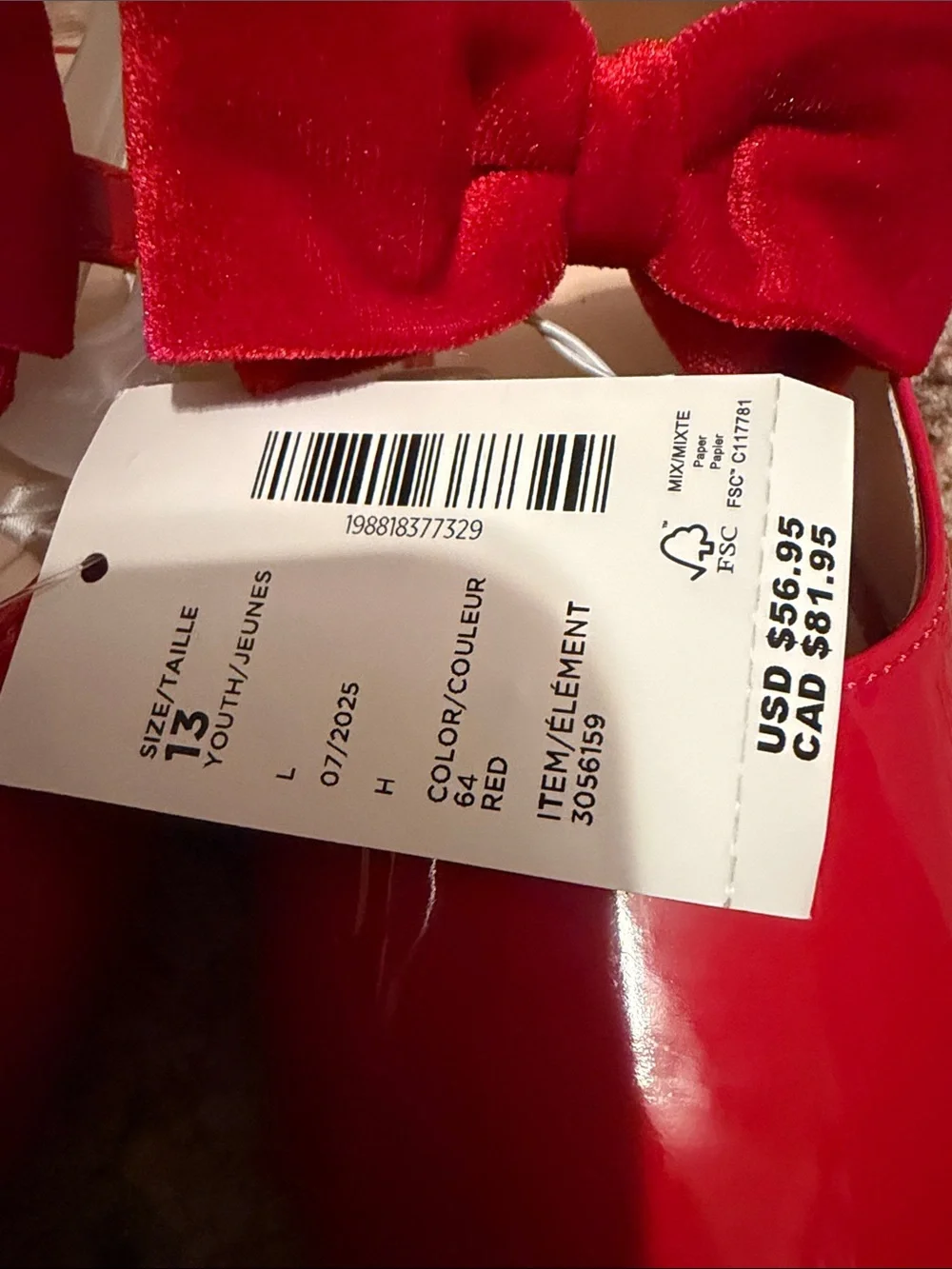 Girls Size 13 Red Bow Flats